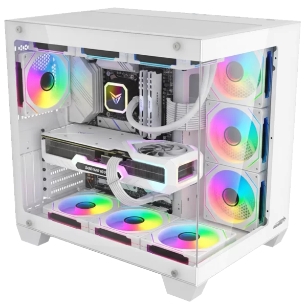 Gabinete Gamer Sentey A40 Blanco Vidrio Templado 7 Coolers ARGB c/ Control Remoto