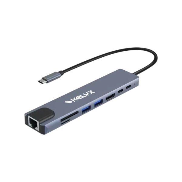 Hub Kelyx 8 en1 Tipo C HDMI SD USB 2.0 x2 / USB 3.0 x2 RJ45